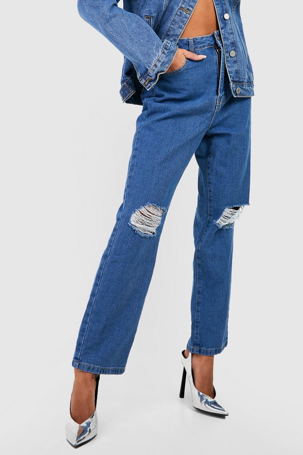 Ripped straight leg store jeans